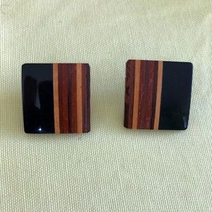 Wood & Black Large Square Earrings